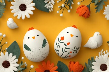 Obraz premium Message, rounded frame, and Easter eggs on a happy Easter background