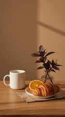 Generative AI Serene Still Life with Coffee and Croissants