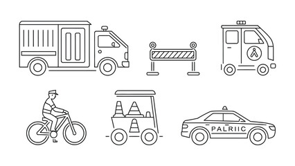 Fototapeta premium Transportation Icons: A collection of meticulously crafted line art icons showcasing various modes of transportation. 