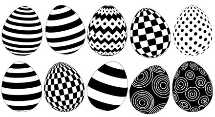Collection of patterned black and white eggs
