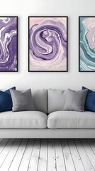 Generative AI Vibrant Abstract Purple and Teal Wall Art Triptych