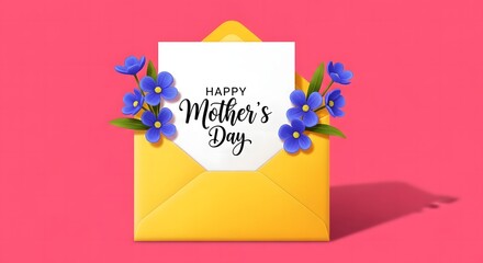 Happy mother's day greeting card with beautiful blue flowers