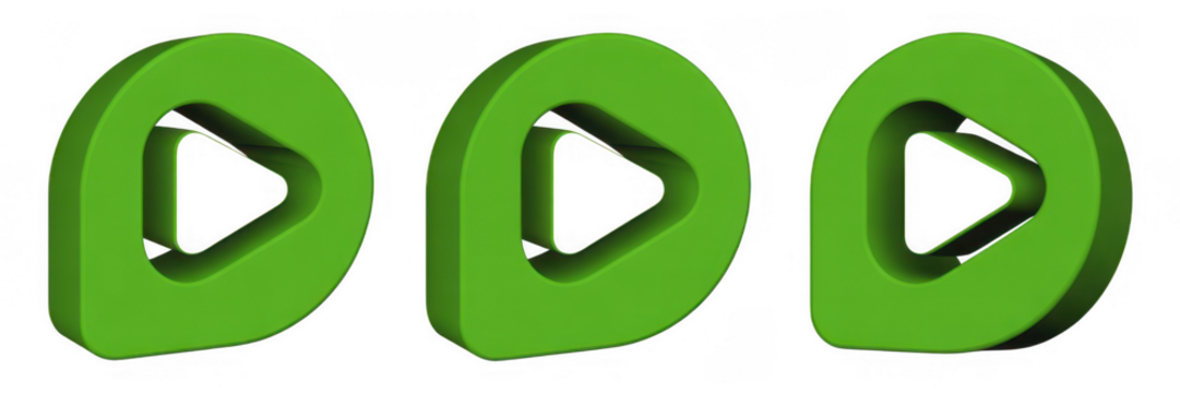 Green play button green 3D isolated on a transparent background - Powered by Adobe
