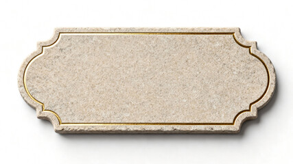 Elegant Marble Plaque with Gold Inlay Border and Classic Curved Shape Isolated on White