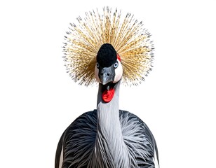 Fototapeta premium Elegant Grey Crowned Crane Portrait on White Background.
