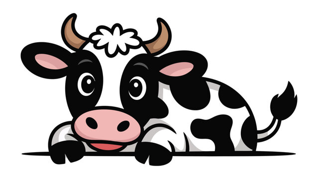 Cartoonish Cow: An adorable cow illustration, showcasing a charming and friendly bovine with playful aesthetics. 