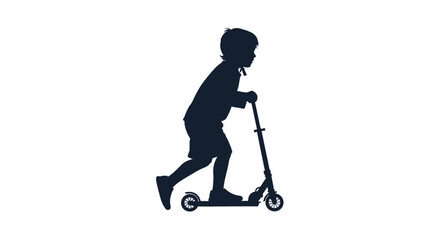 A silhouette of a young boy happily riding a scooter outdoors © RaufinIslam