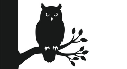 Fototapeta premium A striking black silhouette of an owl perched on a leafy branch