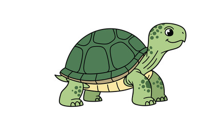 Obraz premium Friendly green sea turtle character walking with a smile depicted in a simple and charming cartoon illustration style for children.