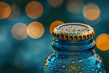 Close-up of a condensed beer bottle