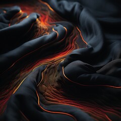 Lava flow on dark terrain