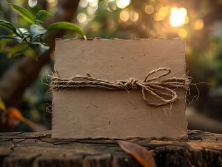 Handmade paper gift wrapped with twine