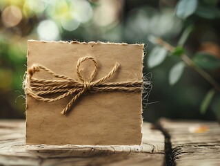 Handmade paper gift wrapped with twine