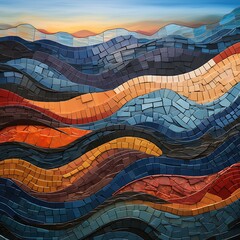 Colorful mosaic mountain landscape