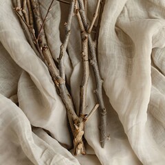 Natural branches on textured fabric