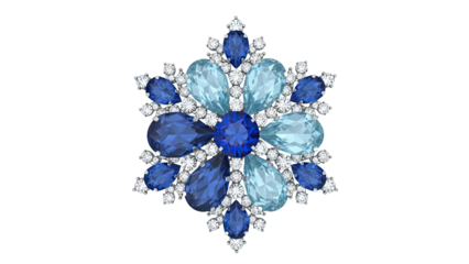 Blue and clear gemstone snowflake brooch