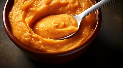 Smooth pumpkin puree in bowl