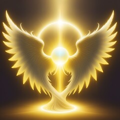 Elegant glowing angel wings with divine light, a symbol of hope and spirituality for inspirational designs and uplifting messages of faith and guidance