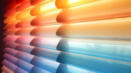 Colorful light filtering through blinds