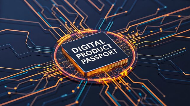Digital product passport technology concept with circuit board
