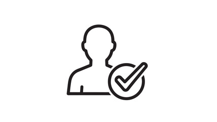 a black and white icon of a person with a checkmark high quality professional detailed modern