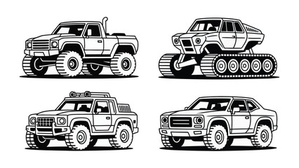 Vector Vehicles Collection: A diverse compilation of detailed vehicle illustrations, from rugged monster trucks to sleek cars. © Mohiuddin123