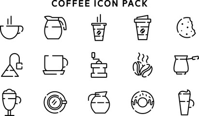 Coffee Icon Pack: Minimal Line Icons Of Coffee Cups, Beans, And Equipment For Design Projects