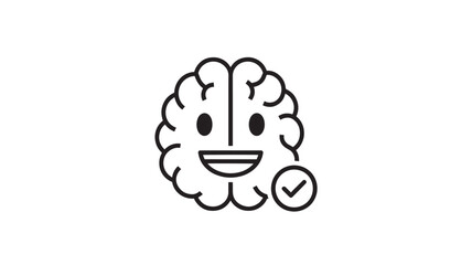A simple cartoon brain with a smiling face and a checkmark high quality professional detailed modern