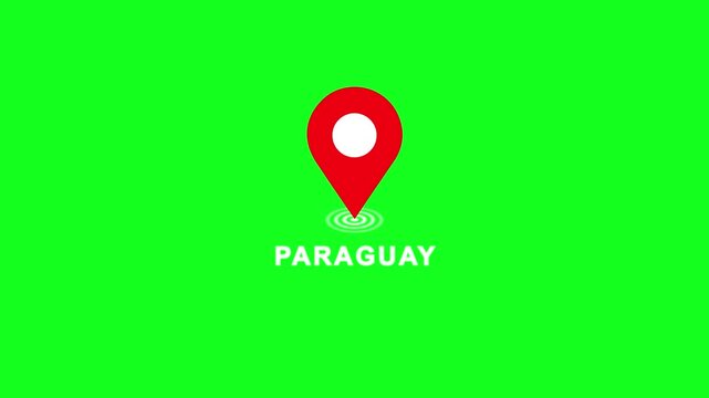 Location of the city of Paraguay, the name of the place with the location has been displayed, sign animated GPS location tracking icon with location radio waves.