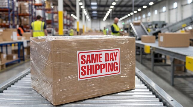 Express same day delivery service and rapid order fulfillment logistics for urgent shipping requirements through accelerated warehouse distribution and priority handling operations