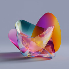 Colorful abstract glass sculpture with smooth flowing modern 3d shapes