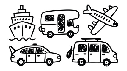 Transportation Doodle Set: A charming doodle set featuring various modes of transportation, perfect for travel and adventure themes. © mstmahmuda