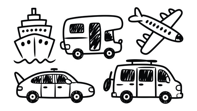 Transportation Doodle Set: A charming doodle set featuring various modes of transportation, perfect for travel and adventure themes.