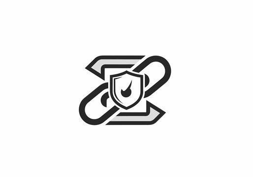 Abstract digital security symbol with shield and interconnected links, representing network protection and data safety