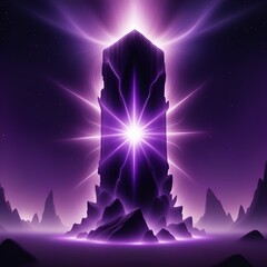 Stunning purple crystal monolith radiating energy in cosmic landscape, perfect for fantasy book covers or mystical websites, creating magic and wonder