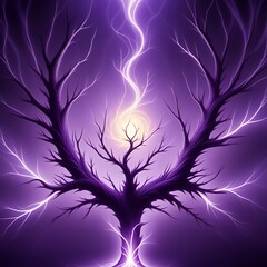 Stunning purple tree with glowing energy branches, a vibrant and mystical illustration for fantasy stories, book covers, and magical themed projects