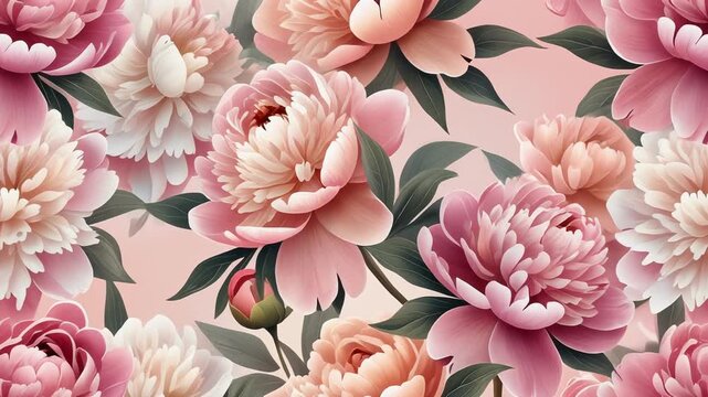 Elegant peony flower pattern background, seamless floral design with pink and peach blooms