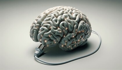 A human brain plugged into an electrical outlet.