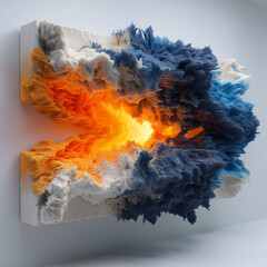 Exploding abstract cloud of orange and blue paint smoke concept art