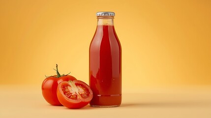 Generative AI Fresh Tomato Ketchup Bottle with Sliced Tomatoes for Cooking Ingredients.