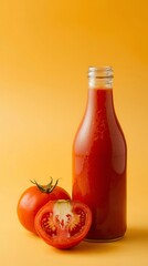 Generative AI Illustration of Fresh Tomato and Tomato Juice Bottle