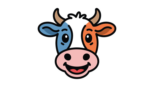 Cheerful Cartoon Cow: A charming cartoon cow with a smiling face. Representing joy and fun, with vibrant colors, this image is perfect for various design projects.
