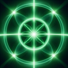 Vibrant emerald green glowing geometric design with radiating light for energy concepts and modern technology presentations, a dynamic background pattern
