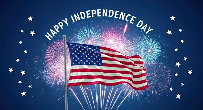 Celebrating independence day with fireworks and the american flag - Powered by Adobe
