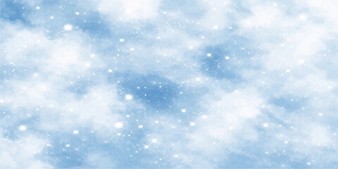 Obraz premium Abstract blue Christmas background featuring falling snowflakes and sparkling winter stars for a seasonal holiday celebration design