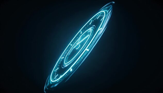 Abstract digital neon clock display with spinning futuristic hud elements for timekeeping clock, time,.