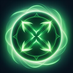 Dynamic green energy circle with glowing aura, perfect for modern designs, vibrant presentations, and technology branding with a mystical, magical feel