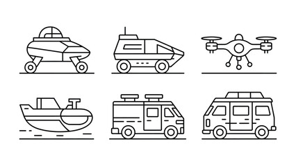 Obraz premium Futuristic Vehicles Set: A collection of various modern vehicle illustrations, perfect for representing modern technology and transport.