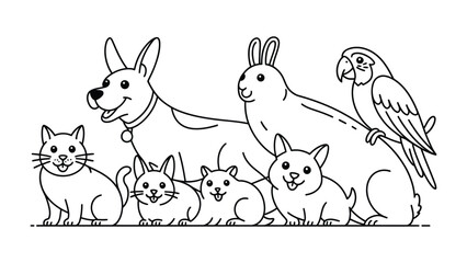 Friends Forever: A heart warming illustration of various adorable pets, illustrating the beauty of animal companionships.