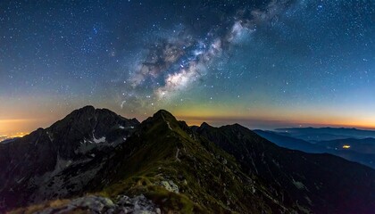 Starry sky over mountain range